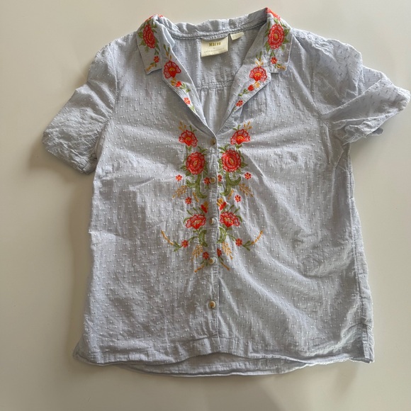 Anthropologie-Maeve-Christie-Embroidered-Floral-Button down-Blouse-Top-Cottage-6 - Picture 9 of 14